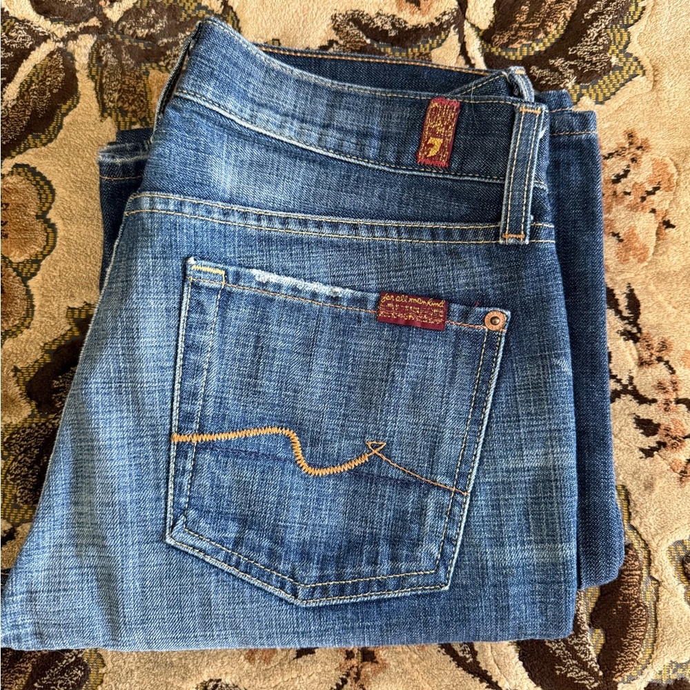 7 For All Mankind 7FAMK Dark Blue Denim Flare Jeans with Red Label